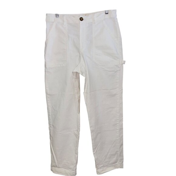 Marine Layer Women Pant Size 8 White Maya Slim Straight Utility Stretch 14934 - Picture 1 of 11